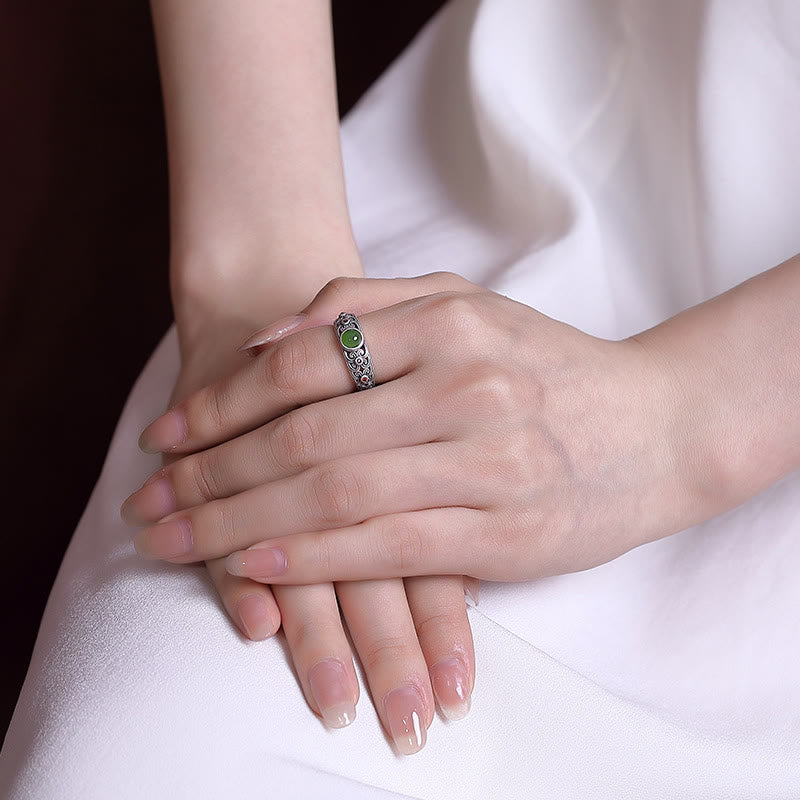 KarmaRipple's 925 Sterling Silver Hetian Cyan Jade Balance Adjustable Ring p5