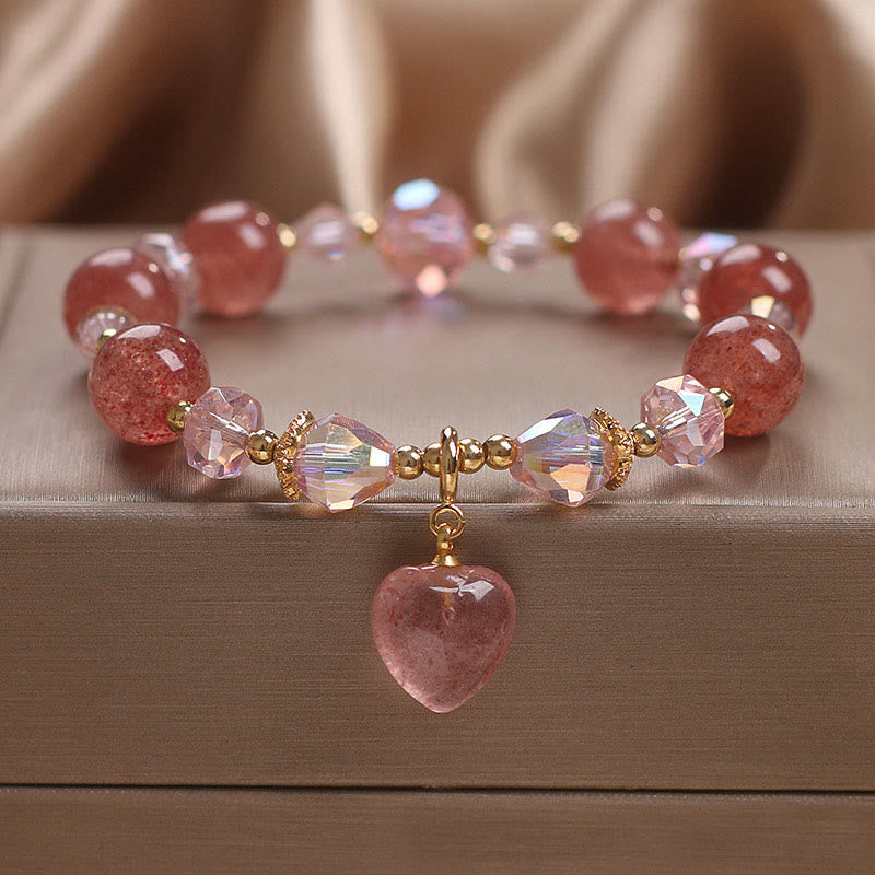 KarmaRipple's Authentic Strawberry Quartz Gemstone Love Heart Balancing Positive Bracelet p3