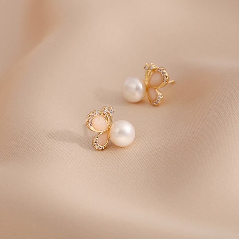 KarmaRipple's 18K Gold Pearl Butterfly Love Freedom Stud Earrings p9