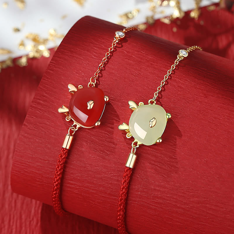 KarmaRipple's 925 Sterling Silver Year of the Dragon Authentic Hetian Jade Red Agate Cute Dragon Protection Success Bracelet Pendant Necklace Earrings p10