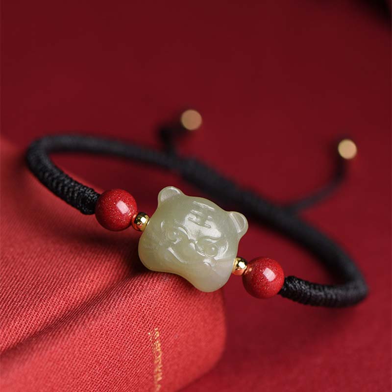 KarmaRipple's Jade Cinnabar Fortunate Tiger String Bracelet p2