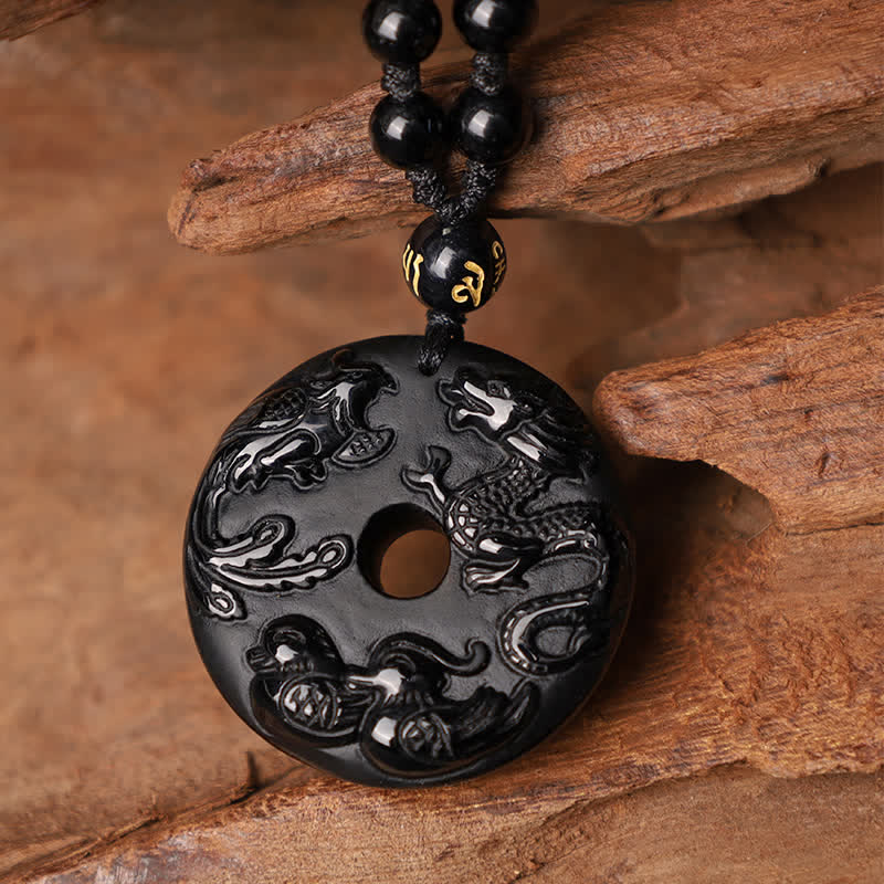 KarmaRipple's Black Obsidian Dragon Phoenix Mandarin Duck Fortune Protection Pendant Necklace p3