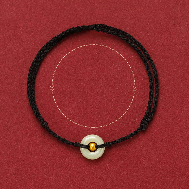 KarmaRipple's 999 Gold Bead Round Peace Buckle Hetian Jade Fortune Abundance Woven Bracelet Anklet p14