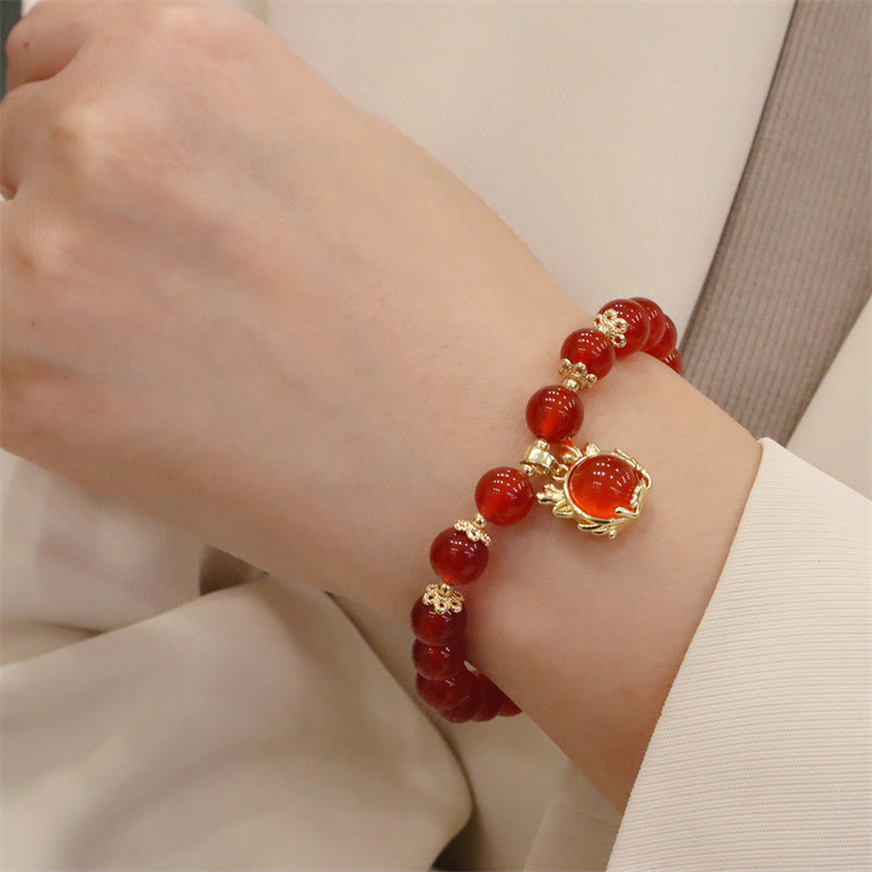 KarmaRipple's Year of the Dragon Red Agate Jade Peace Buckle Fu Character Success Bracelet p18