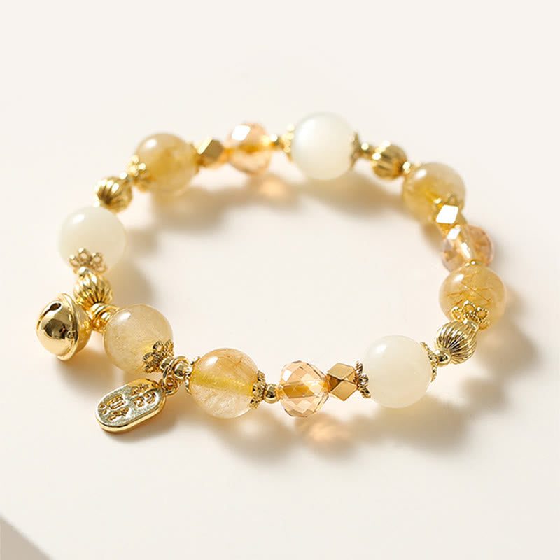 KarmaRipple's 14K Gold Plated Golden Rutilated Quartz Wealth Bell Fortunate Fortune Talisman Bracelet p7