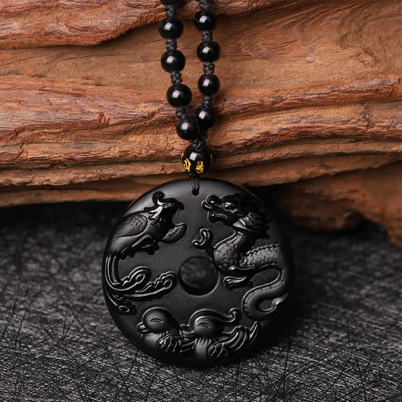 KarmaRipple's Black Obsidian Dragon Phoenix Mandarin Duck Fortune Protection Pendant Necklace p11