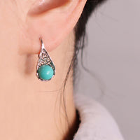 KarmaRipple's 925 Sterling Silver Turquoise Beaded Pattern Protection Drop Dangle Earrings