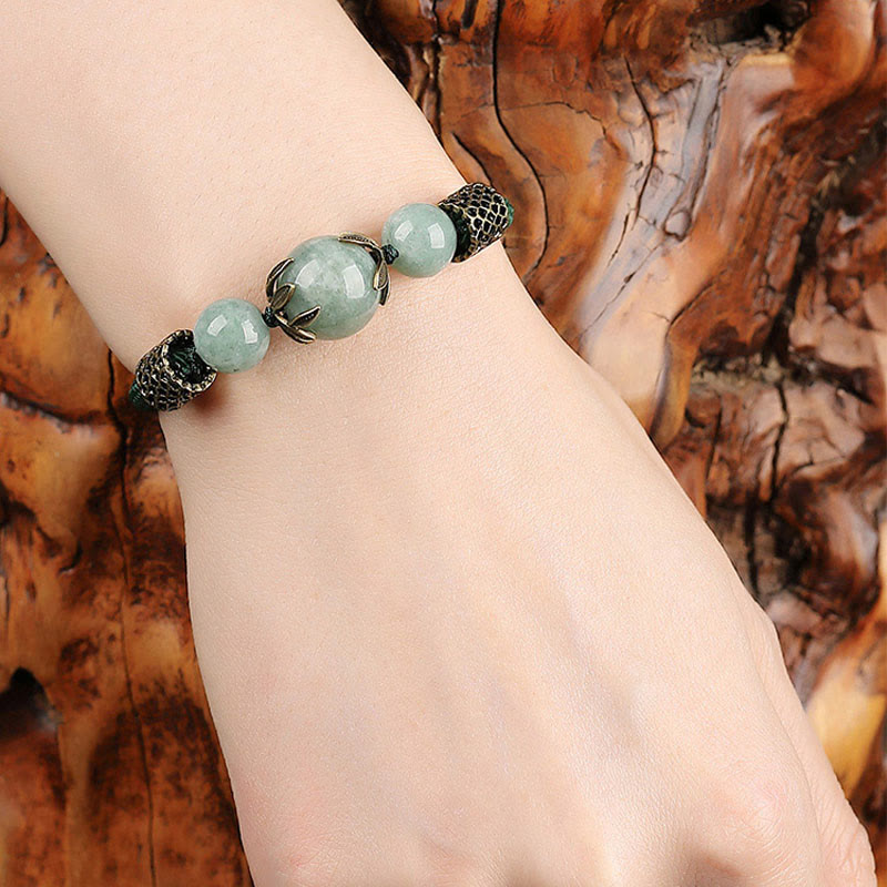 KarmaRipple's Handmade Green Rope Fortune Jade Bead Prosperity Bracelet p5