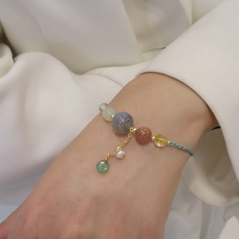 KarmaRipple's Moonstone Sunstone Beadwork Peace Buckle Talisman Balancing Bracelet p18