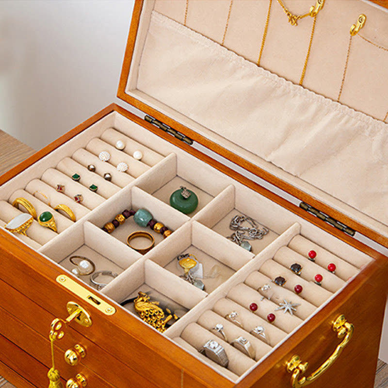KarmaRipple's Retro Solid Wood Jewelry Box Four-Layer Wooden Jewelry Storage Box p18