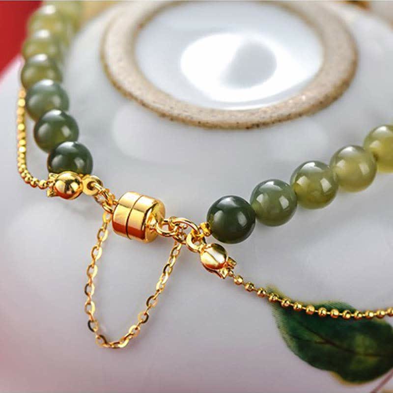 KarmaRipple's 925 Sterling Silver Authentic Hetian Jade Peach Blossom Fortune Chain Bracelet p9