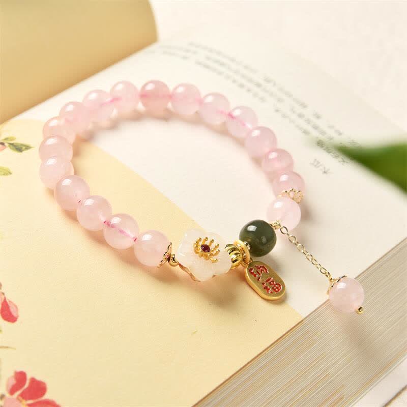 KarmaRipple's Authentic Pink Gemstone Jade Flower Warm Love Bracelet p5