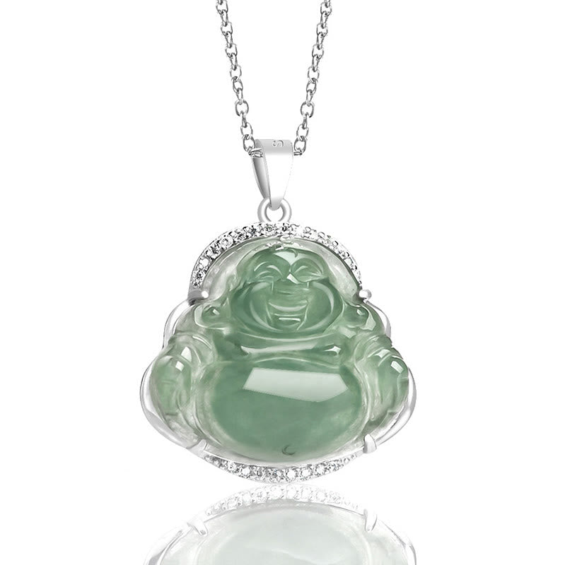 KarmaRipple's 925 Sterling Silver Laughing Buddha Authentic Jade Fortune Prosperity Pendant Chain Necklace p2