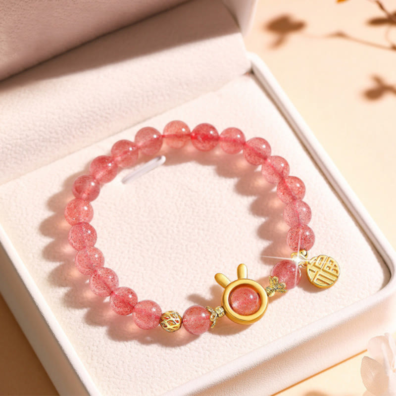 KarmaRipple's Strawberry Quartz Fu Character Pink Gemstone Balancing Bracelet p2