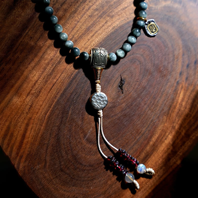 KarmaRipple's 925 Sterling Silver 108 Mala Beadwork Eagle's Eye Stone Moonstone'sitive Bracelet p5