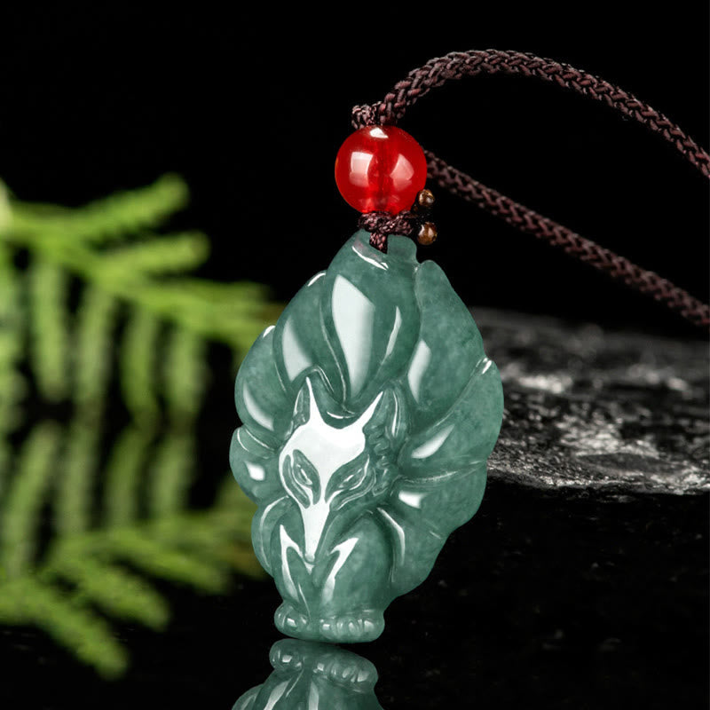 KarmaRipple's Authentic Green Jade Nine Tailed Fox Fortune Pendant Necklace p2