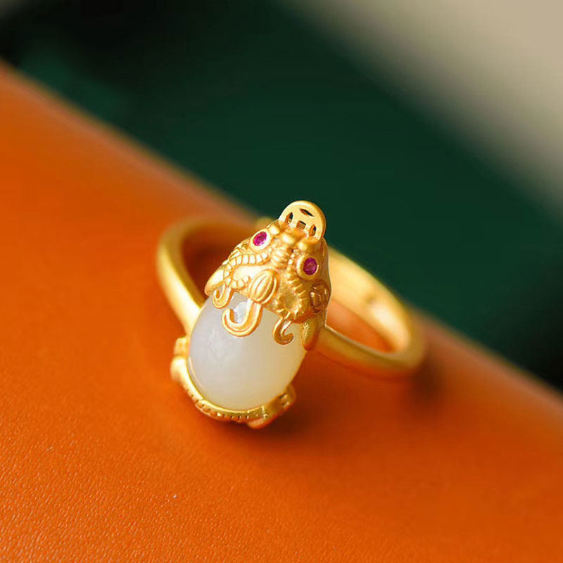 KarmaRipple's 18k Gold-plated Pixiu Jade Wealth Ring p17