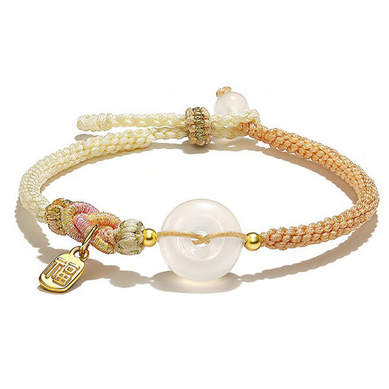 KarmaRipple's Handmade Ivory Agate Peace Buckle Fortune Happiness Protection Weave String Bracelet p3