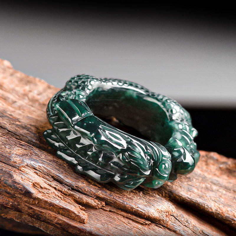 KarmaRipple's Authentic Cyan Jade Dragon Carved Success Ring p3