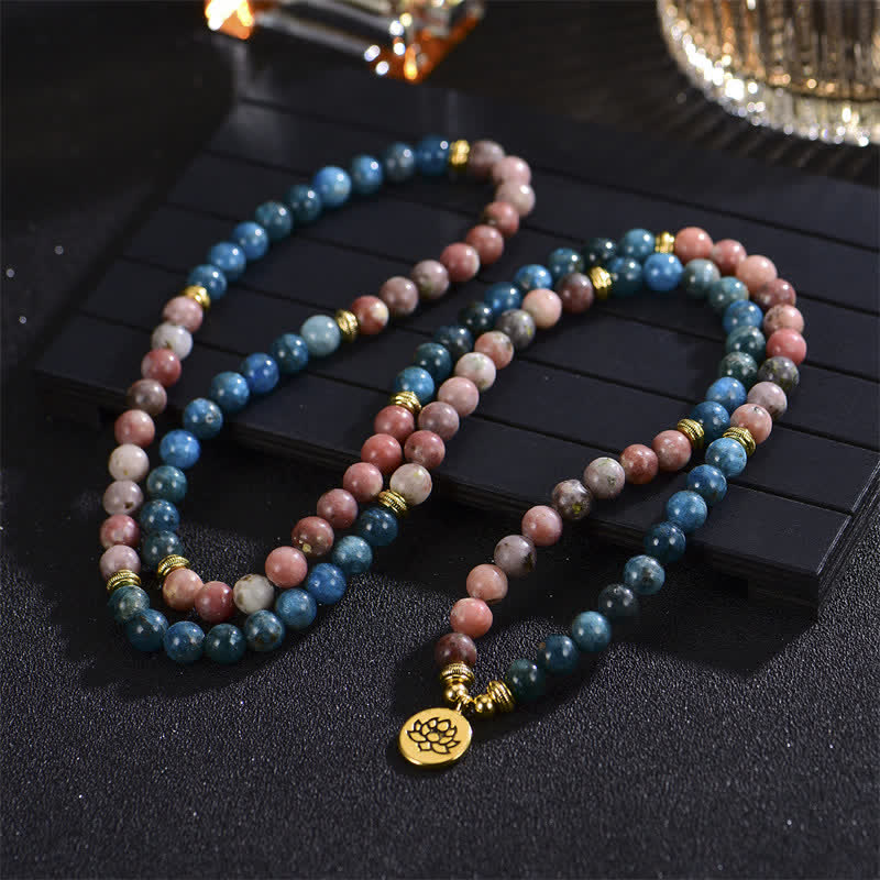 KarmaRipple's Lazurite Picasso Jasper Amazonite Rhodonite Apatite Positive Lotus Prayer Bead Bracelet p17