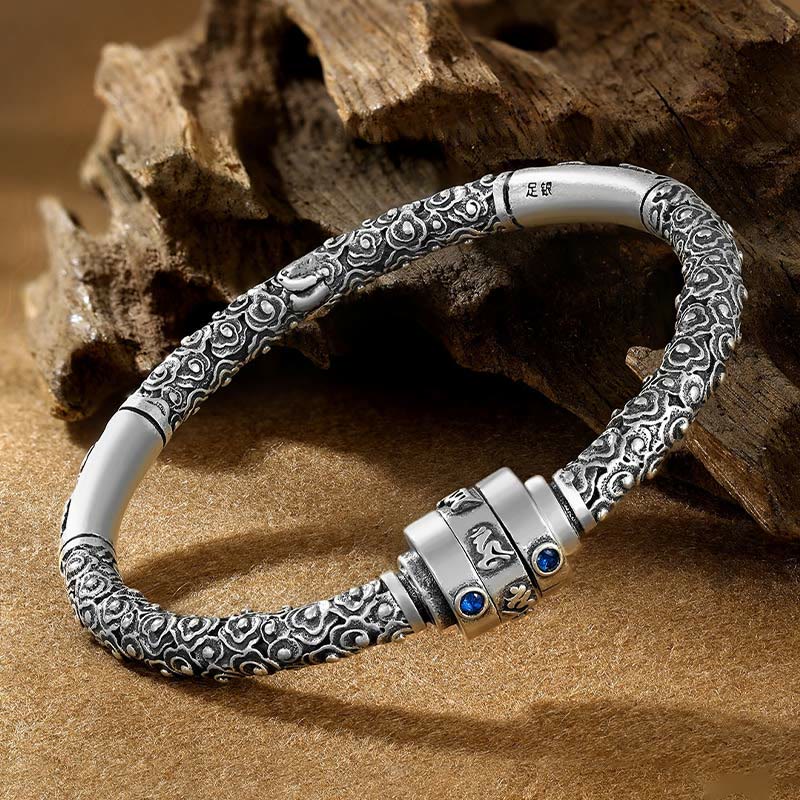 KarmaRipple's 990 Sterling Silver Tibetan Auspicious Clouds Om Mani Padme Hum Engraved Creativity Bracelet Bangle p20