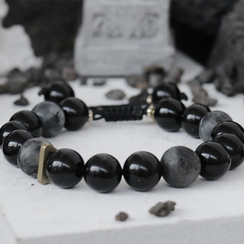 KarmaRipple's Black Obsidian Black Glitter Stone Purification Bracelet p11