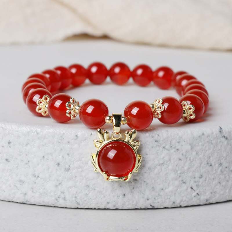 KarmaRipple's Year of the Dragon Red Agate Jade Peace Buckle Fu Character Success Bracelet p3