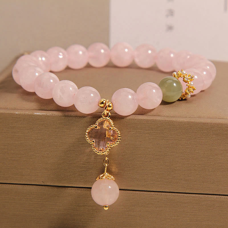 KarmaRipple's Authentic Pink Gemstone Four Leaf Clover Soothing Bracelet p2