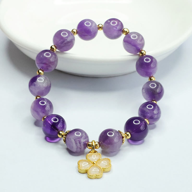 KarmaRipple's Authentic Amethyst Gemstone Inner Peace Four Leaf Clover Talisman Bracelet p3