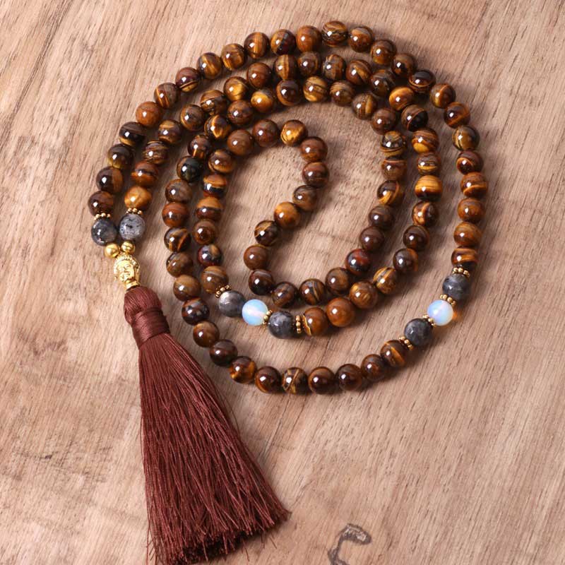 KarmaRipple's Tibetan Tiger Eye Buddha Strength Power Beaded Tassel Necklace Pendant p2