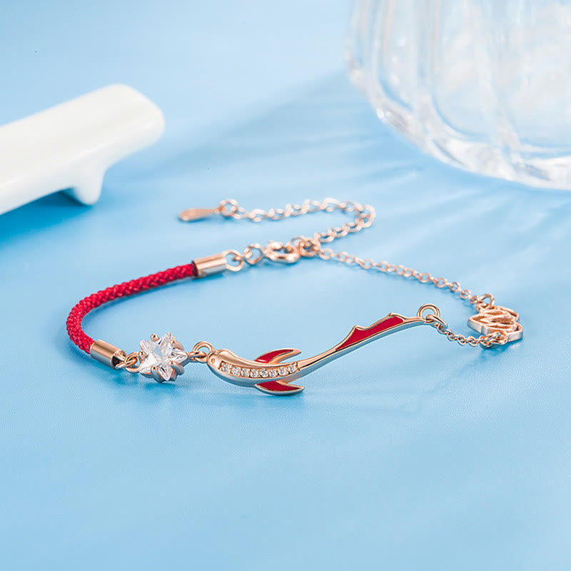 KarmaRipple's 925 Sterling Silver Fortune Koi Fish Lotus Star Woven Red String Bracelet p2