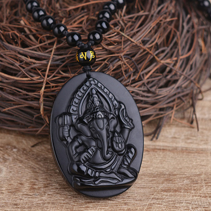 KarmaRipple's Tibetan Obsidian Ganesh Ganpati Elephant Wealth Amulet Pendant p4