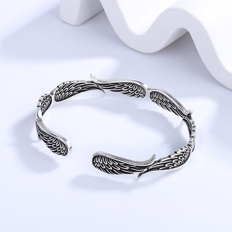KarmaRipple's Angel Wings Feather Pattern Carved Fortune Cuff Bracelet Bangle p4