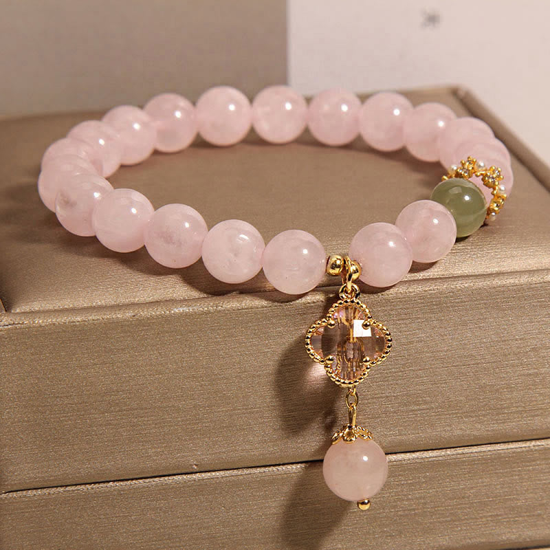 KarmaRipple's Authentic Pink Gemstone Four Leaf Clover Soothing Bracelet p3