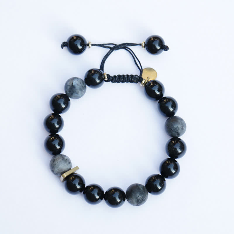 KarmaRipple's Black Obsidian Black Glitter Stone Purification Bracelet p3