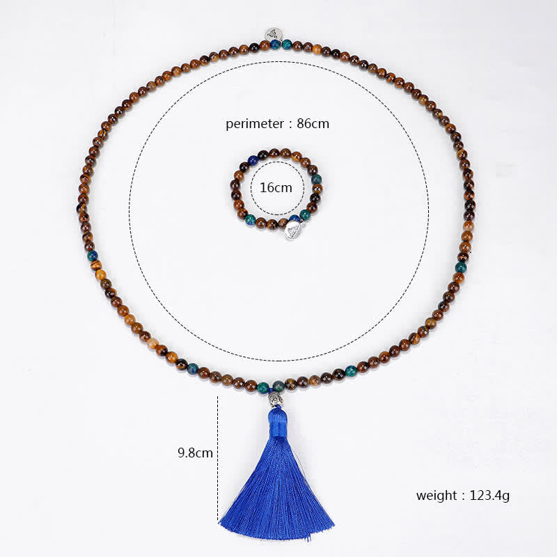 KarmaRipple's 108 Mala Beadwork Tiger Eye Buddha Strength Bracelet Tassel Pendant Necklace p9