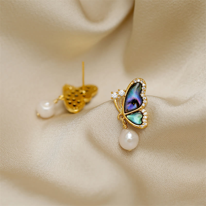KarmaRipple's 18K Gold Plated Bronze Pearl Butterfly Love Stud Earrings p5