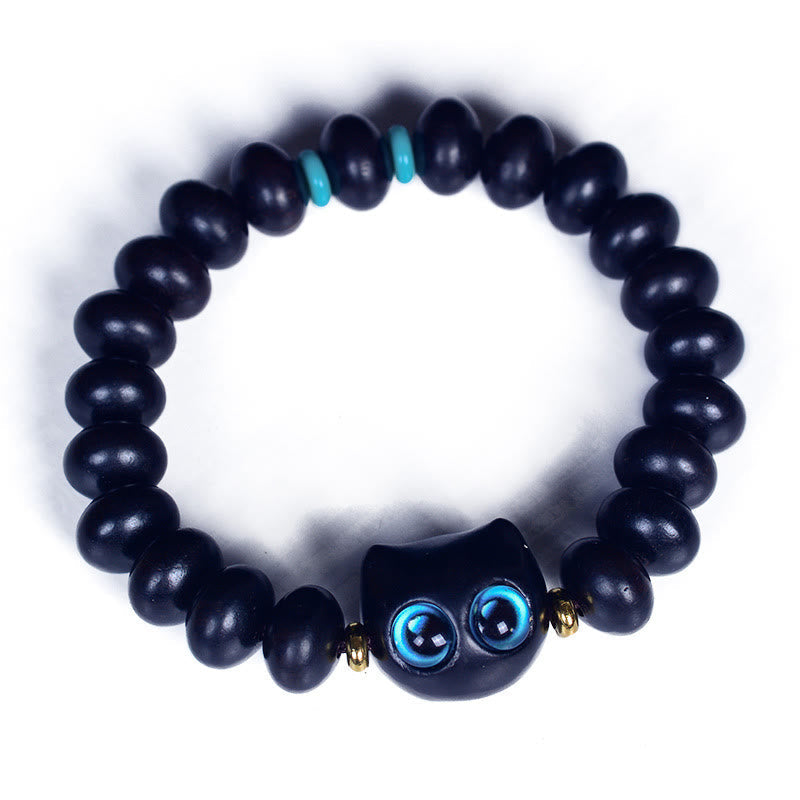 KarmaRipple's Ebony Wood Liuli Glass Lovely Cat Peace Balance Bracelet p12