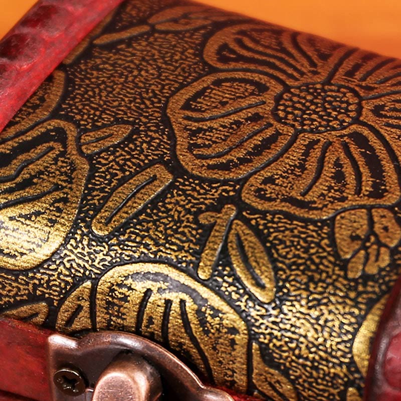 KarmaRipple's Retro Small Wood Jewelry Box Lotus Golden Grape Bronze Coin Daffodil Grass Flower Jewelry Storage Box p8