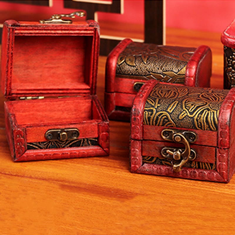 KarmaRipple's Retro Small Wood Jewelry Box Lotus Golden Grape Bronze Coin Daffodil Grass Flower Jewelry Storage Box p10