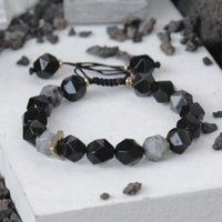 KarmaRipple's Black Obsidian Black Glitter Stone Purification Bracelet