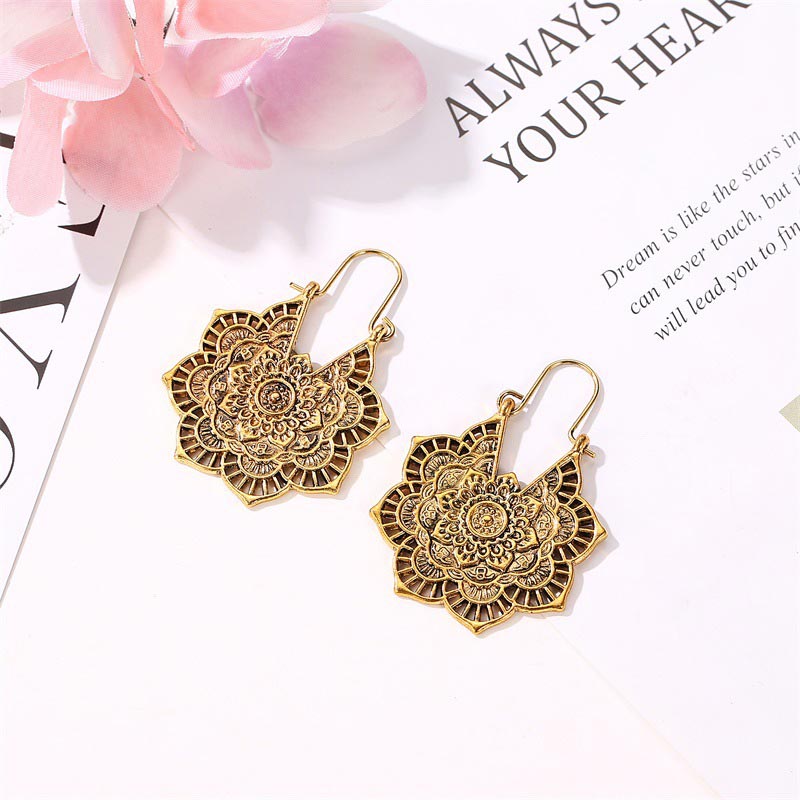 KarmaRipple's Tibetan Lotus Engraving Bronze Blessing Drop Earrings p5