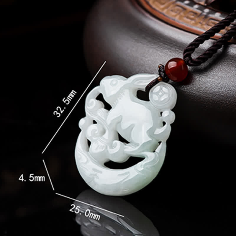 KarmaRipple's Year of the Rabbit Ivory Jade Crescent Moon Protection Pendant Necklace p7