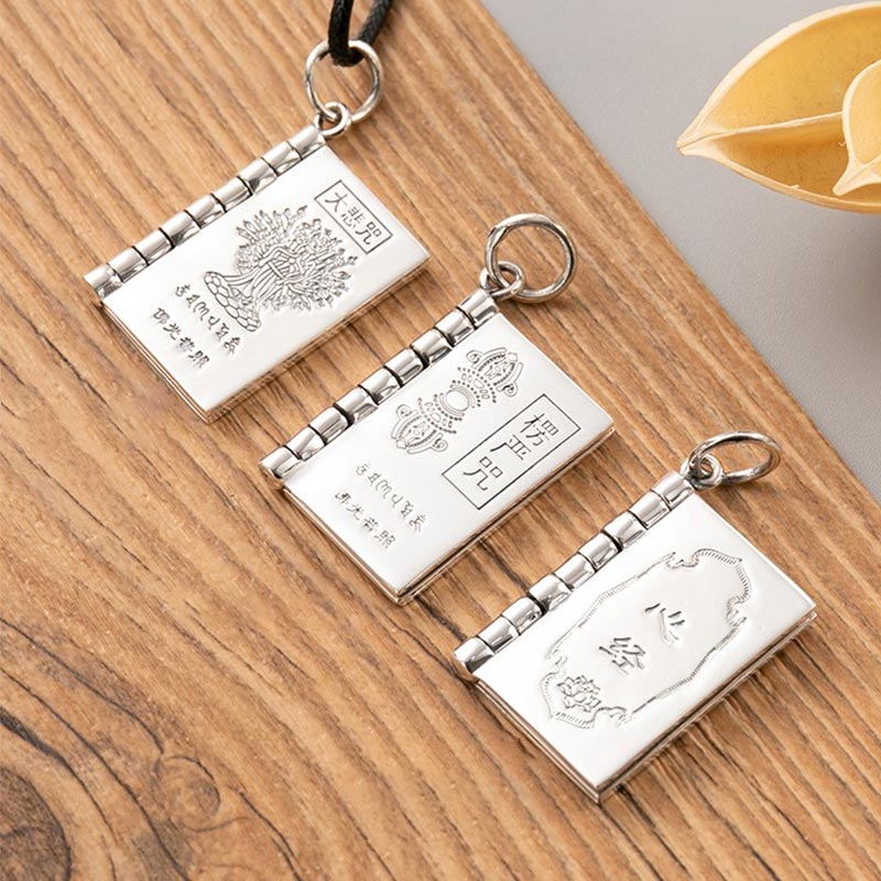 KarmaRipple's 990 Sterling Silver Heart Sutra Great Compassion Shurangama Mantra Lotus Vajra Peace Pendant Necklace p11