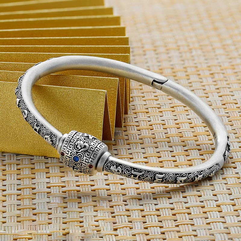 KarmaRipple's 990 Sterling Silver Tibetan Auspicious Clouds Om Mani Padme Hum Engraved Creativity Bracelet Bangle p2