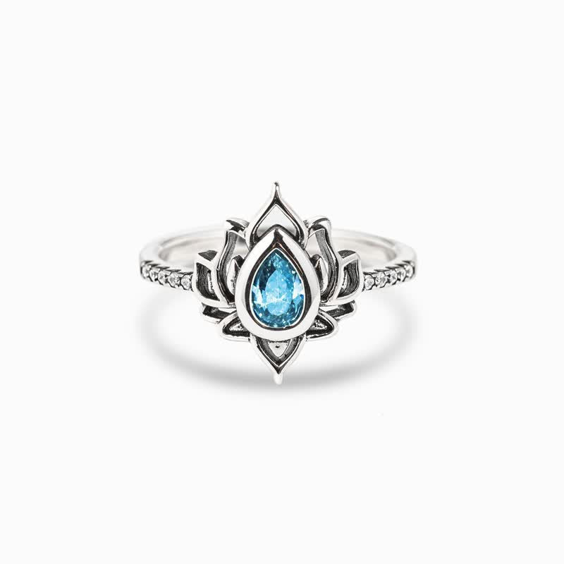 KarmaRipple's Sterling Silver Lotus Zircon Blessing Protection Ring p24