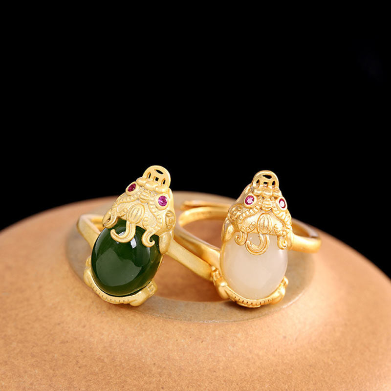 KarmaRipple's 18k Gold-plated Pixiu Jade Wealth Ring p7