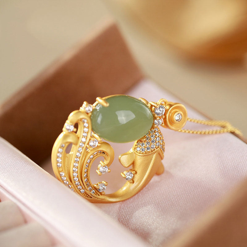 KarmaRipple's Cyan Jade Koi Fish Balancing Calm Pendant Necklace p7