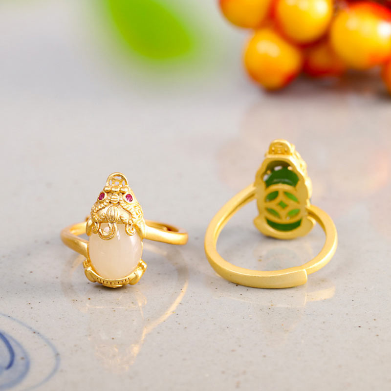 KarmaRipple's 18k Gold-plated Pixiu Jade Wealth Ring p9