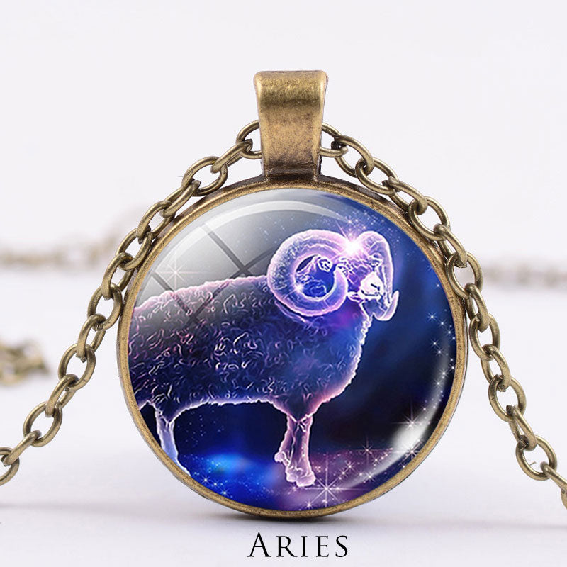 KarmaRipple's 12 Constellations of the Zodiac Moon Starry Sky Protection Blessing Pendant Necklace p75